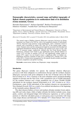 Demographic Characteristics, Seasonal Range and Habitat