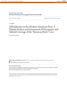 A Textual Analysis and Assessment of Newspaper and Tabloid Coverage of the “Runaway Bride” Case Nichola Reneé Harris