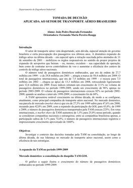 Tomada De Decisão Aplicada Ao Setor De Transporte Aéreo Brasileiro
