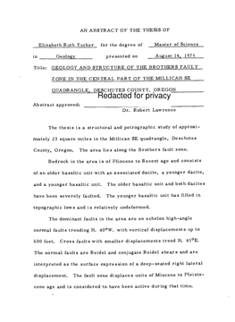 Geology and Structure of the Brothers Fault Zone in the Central Part of the Millican SE Quadrangle, Deschutes County, Oregon by Elizabeth Ruth Tucker