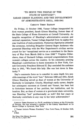 "To Serve the People of the State of Kentucky": Sarah Gibson Blanding and the Development of Administrative Skill, 1923-1941