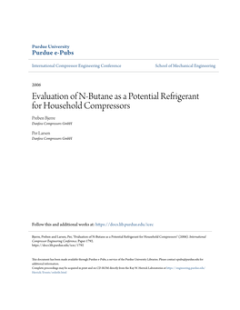 Evaluation of N-Butane As a Potential Refrigerant for Household Compressors Preben Bjerre Danfoss Compressors Gmbh