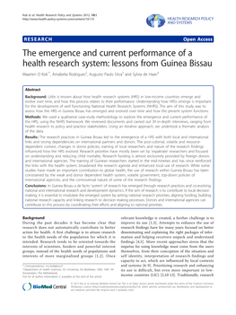 Lessons from Guinea Bissau Maarten O Kok1*, Amabelia Rodrigues2, Augusto Paulo Silva3 and Sylvia De Haan4