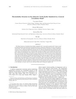 Thermohaline Structure in the Subarctic North Pacific Simulated In