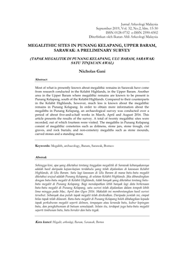 Megalithic Sites in Punang Kelapang, Upper Baram, Sarawak: a Preliminary Survey