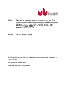 The Confrontation of Different Models of Femininity in Contemporary Spanish Cinema Directed by Women (1990-2005)