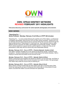 Oprah Winfrey Network Revised February 2011 Highlights