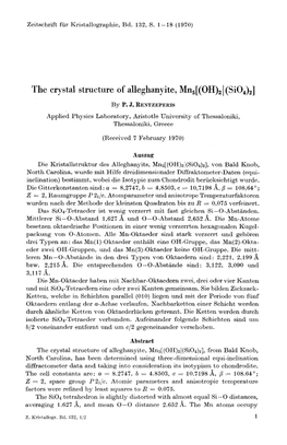 The Crystal Structure of Alleghanyite, Mns[(OH)21(Si04)2]