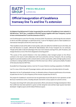 Official Inauguration of Casablanca Tramway Line T2 and Line T1 Extension