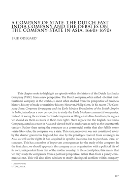 A Company of State. the Dutch East India Company and the Debates on the Company-State in Asia, 1660S-1690S