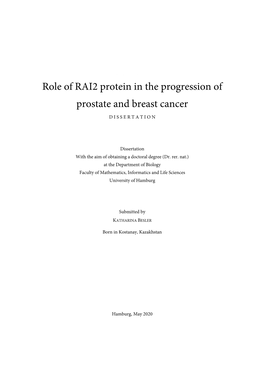 Role of RAI2 Protein in the Progression of Prostate and Breast Cancer