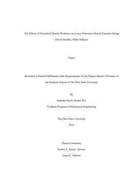 The Effects of Simulated Muscle Weakness on Lower Extremity Muscle Function During