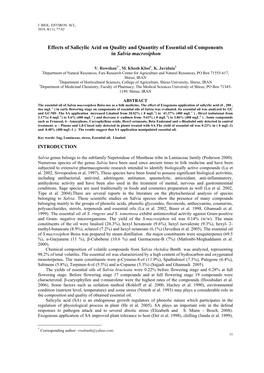 Effects of Salicylic Acid on Quality and Quantity of Essential Oil Components in Salvia Macrosiphon