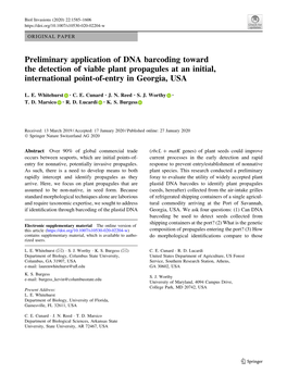 Preliminary Application of DNA Barcoding Toward the Detection of Viable Plant Propagules at an Initial, International Point-Of-Entry in Georgia, USA