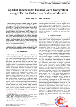 Speakar-Independent Isolated Word Recognition Using HTK for Varhadi – a Dialect of Marathi