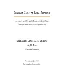 Anti-Judaism in Marcion and His Opponents Joseph B