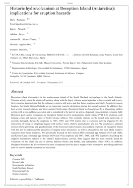 Historic Hydrovolcanism at Deception Island (Antarctica): Implications for Eruption Hazards