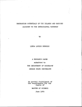 Recreation Potentials of the Islands and Marshes Adjacent to the Intracoastal Waterway a Research Paper the Department of Geogra