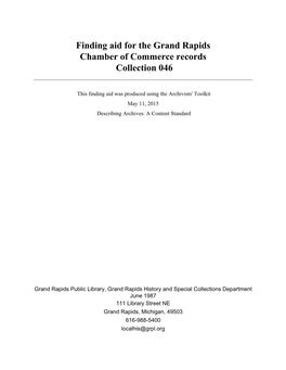 Finding Aid for the Grand Rapids Chamber of Commerce Records Collection 046