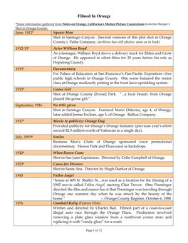 Notes on Orange, California's Motion Picture Connections