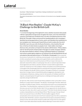 Claude Mckay's Challenge to the British Left,