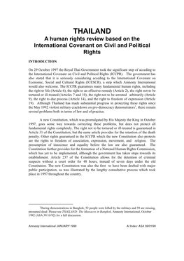 THAILAND a Human Rights Review Based on the International Covenant on Civil and Political Rights