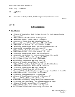 Traffic Listing Truck Routes