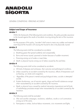 Subject and Scope of Insurance Article 1 Within the Framework of The