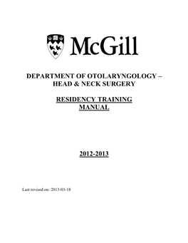 Department of Otolaryngology – Head & Neck Surgery Residency Training