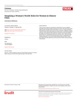 Roles for Women in Chinese Films Carolynn Rafman