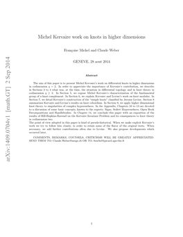 Michel Kervaire Work on Knots in Higher Dimensions