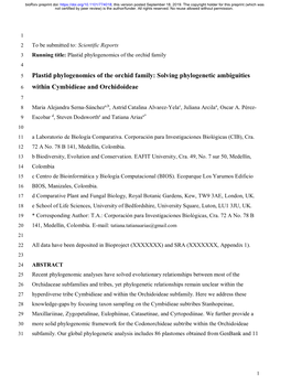 Plastid Phylogenomics of the Orchid Family: Solving Phylogenetic Ambiguities