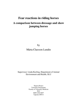 Fear Reactions in Riding Horses a Comparison Between Dressage and Show Jumping Horses