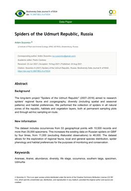 Spiders of the Udmurt Republic, Russia