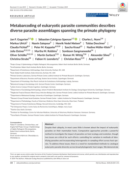 Metabarcoding of Eukaryotic Parasite Communities Describes Diverse Parasite Assemblages Spanning the Primate Phylogeny