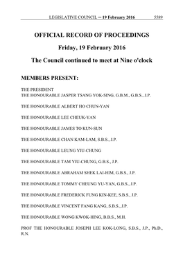 OFFICIAL RECORD of PROCEEDINGS Friday, 19