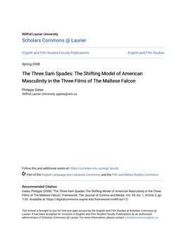 The Three Sam Spades: the Shifting Model of American Masculinity in the Three Films of the Maltese Falcon