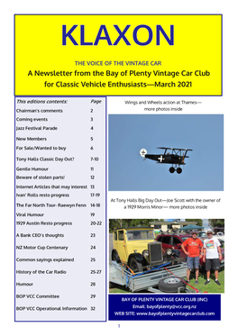 A Newsletter from the Bay of Plenty Vintage Car Club for Classic Vehicle Enthusiasts—March 2021