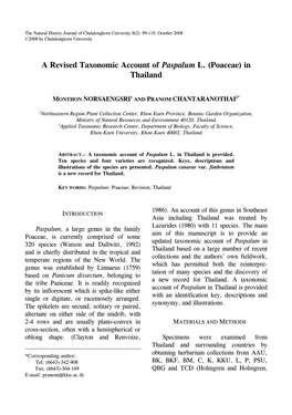 A Revised Taxonomic Account of Paspalum L. (Poaceae) in Thailand