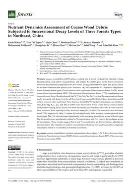 Nutrient Dynamics Assessment of Coarse Wood Debris Subjected to Successional Decay Levels of Three Forests Types in Northeast, China