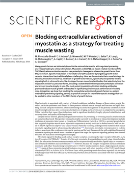 Blocking Extracellular Activation of Myostatin As a Strategy for Treating Muscle Wasting Received: 4 October 2017 M