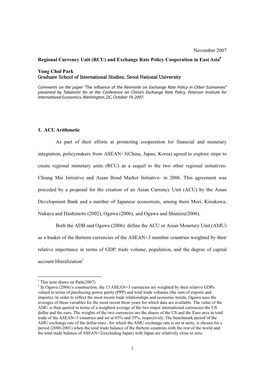 Paper: Regional Currency Unit (RCU) and Exchange Rate Policy Cooperation in East Asia