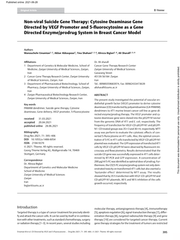 Cytosine Deaminase Gene Directed by VEGF Promoter and 5-Fluorocytosine As a Gene Directed Enzyme/Prodrug System in Breast Cancer Model