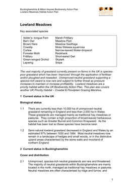 Lowland Meadows Habitat Action Plan