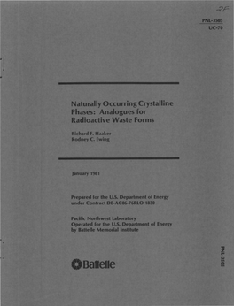 Naturally Occurring Crystalline Phases: Analogues for Radioactive Waste Forms