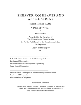 Sheaves, Cosheaves and Applications