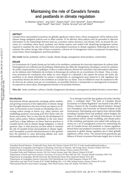 Maintaining the Role of Canada's Forests and Peatlands in Climate