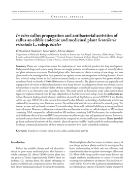 In Vitro Callus Propagation and Antibacterial Activities of Callus an Edible Endemic and Medicinal Plant Scutellaria Orientalis L