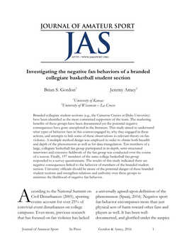 Investigating the Negative Fan Behaviors of a Branded Collegiate Basketball Student Section