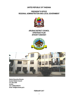 United Republic of Tanzania President's Office Regional Administration and Local Government Arusha District Council Strategic